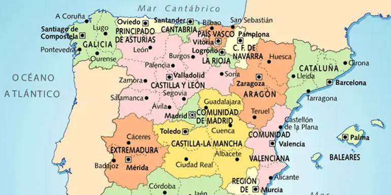 Карта Испании с провинциями и городами